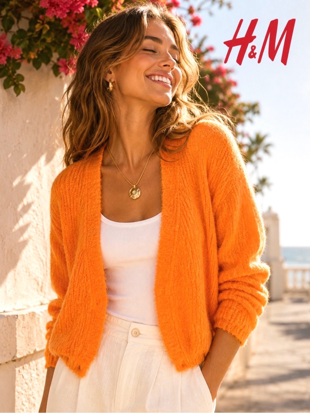 H&M Orange Cardigan Wool Blend Small Sweater with Relaxed Fit